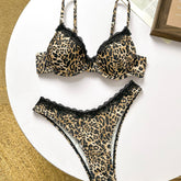 Maillot de bain imprimé léopard Bikini en dentelle rigide Bikini à armatures Maillot de bain fendu
